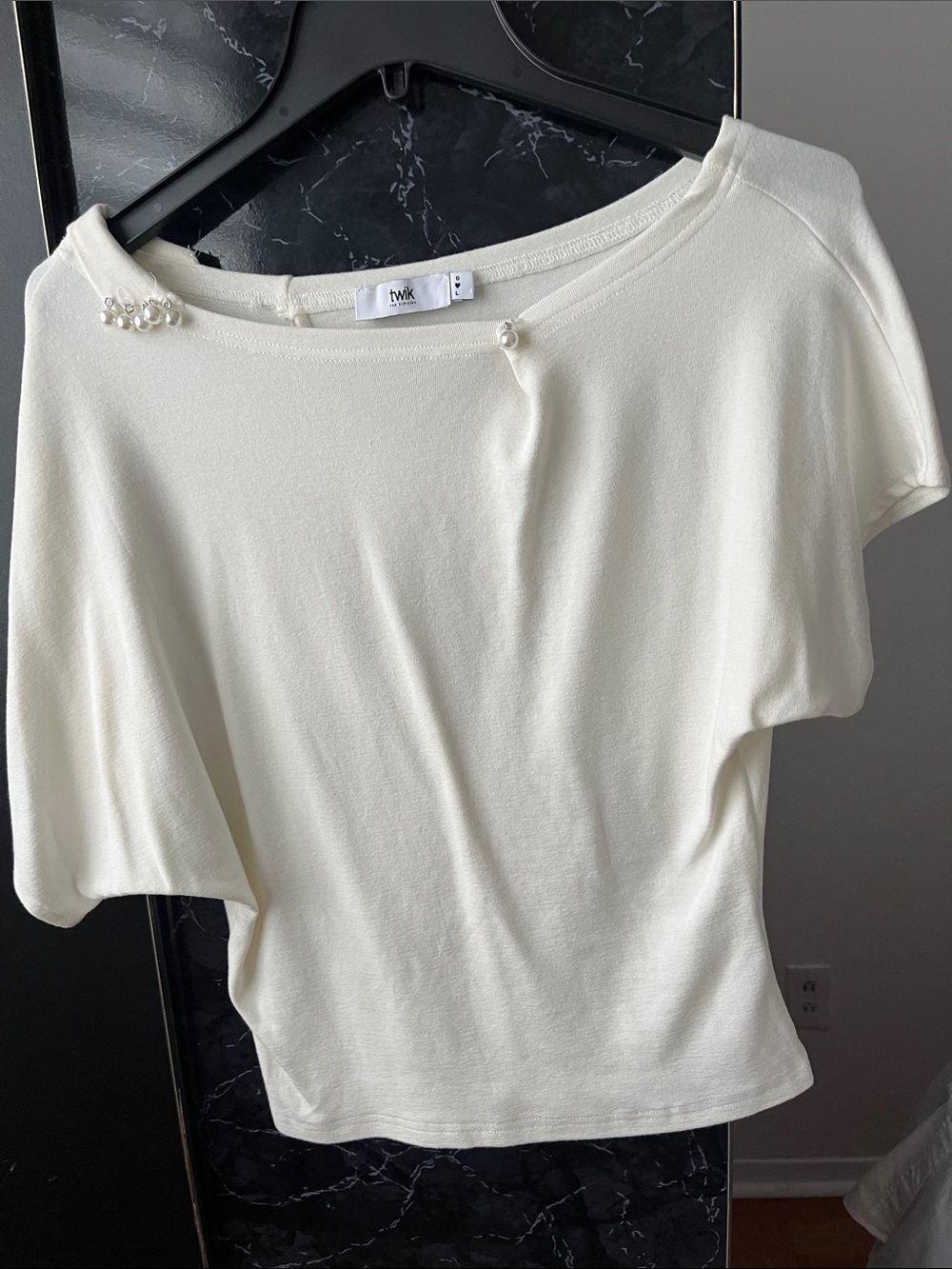 twik Ivory Short Sleeve Top with Pearl Detail